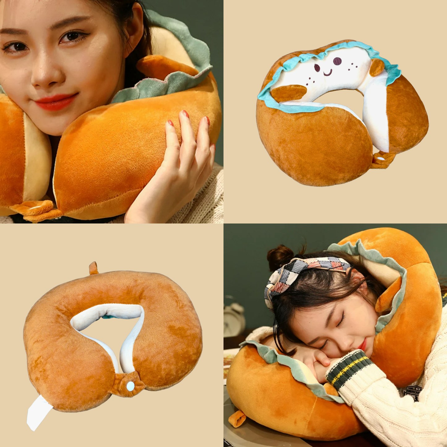 Cojín Cervical Cute Para Viaje Oficina Hogar Tostada