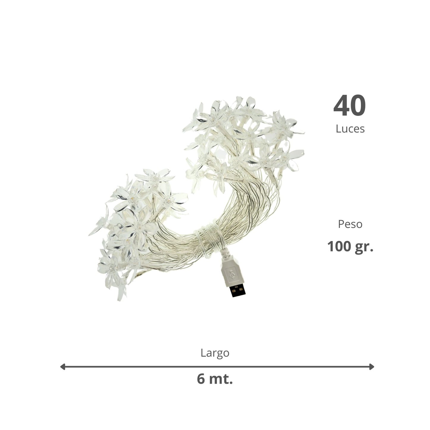 Guirnaldas LED USB 40 Flores de Cerezo Blanco Cálido