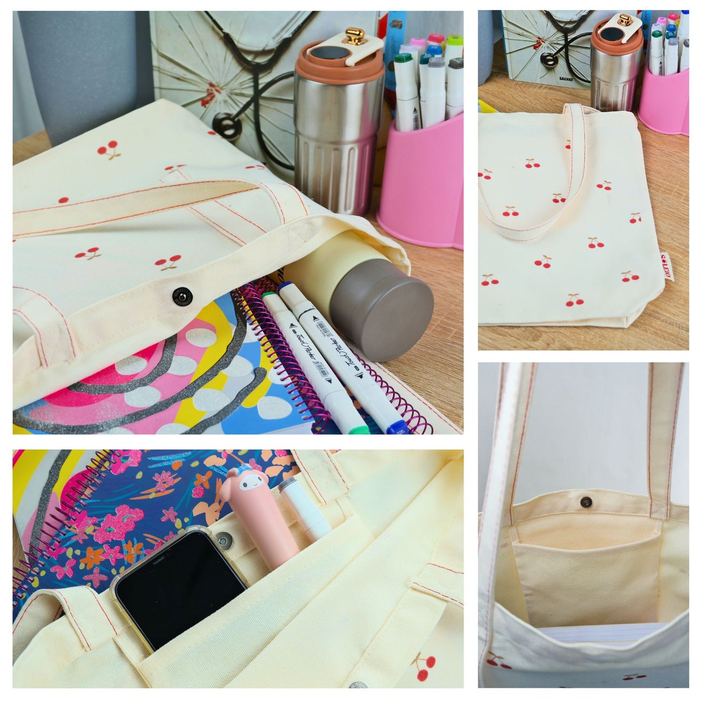 Bolsa De Lona Ecológica Diseño Cherry Con Broche