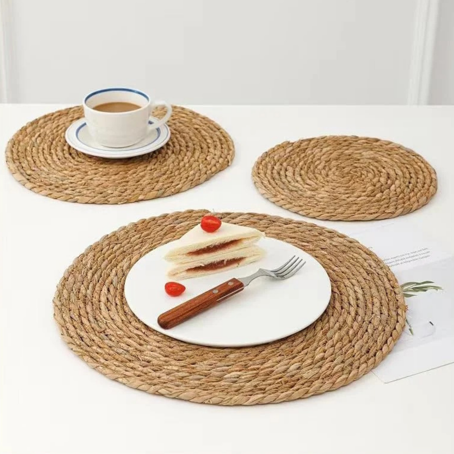 Individual Redondo de Rattan  Fibras Naturales Tejido a Mano