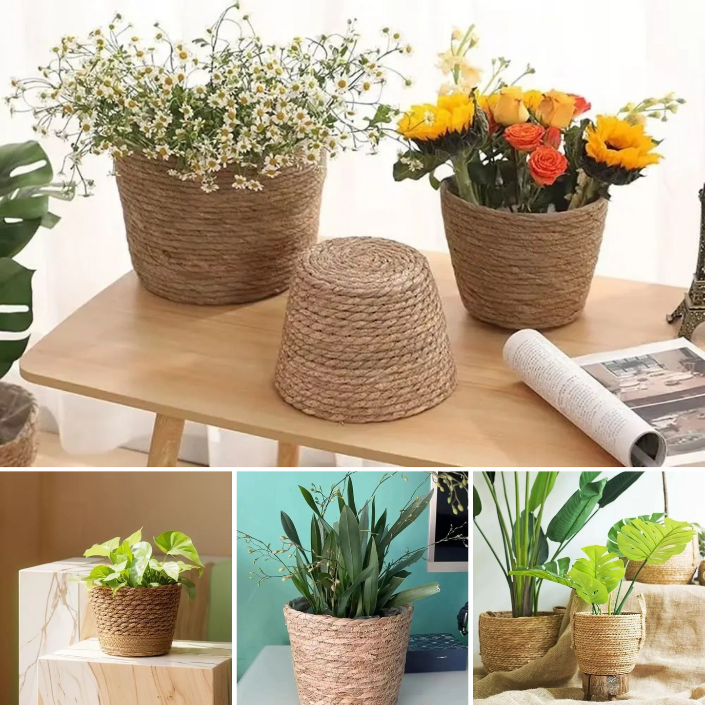 Macetero Cesta de Rattan Tejida
