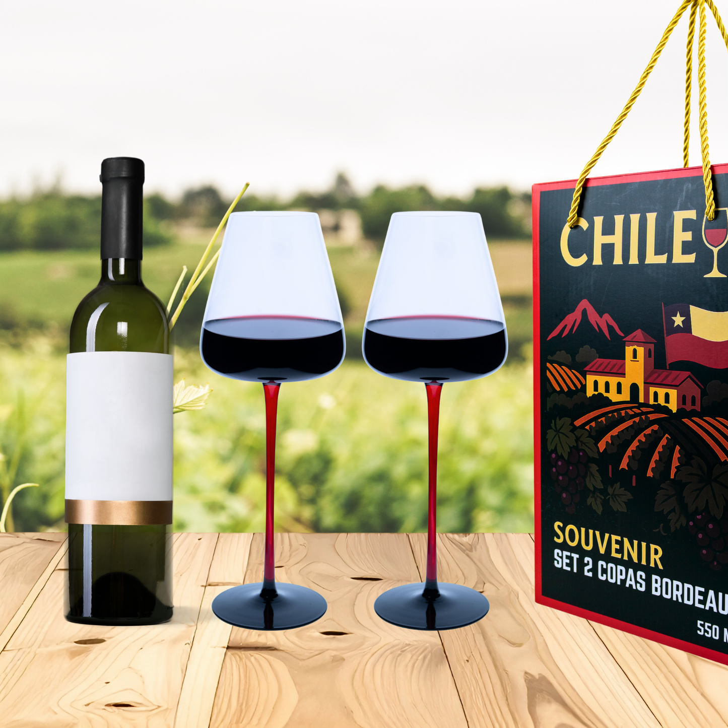 Set 2 Copas de Vino Bordeaux 550 ml Souvenir de Chile