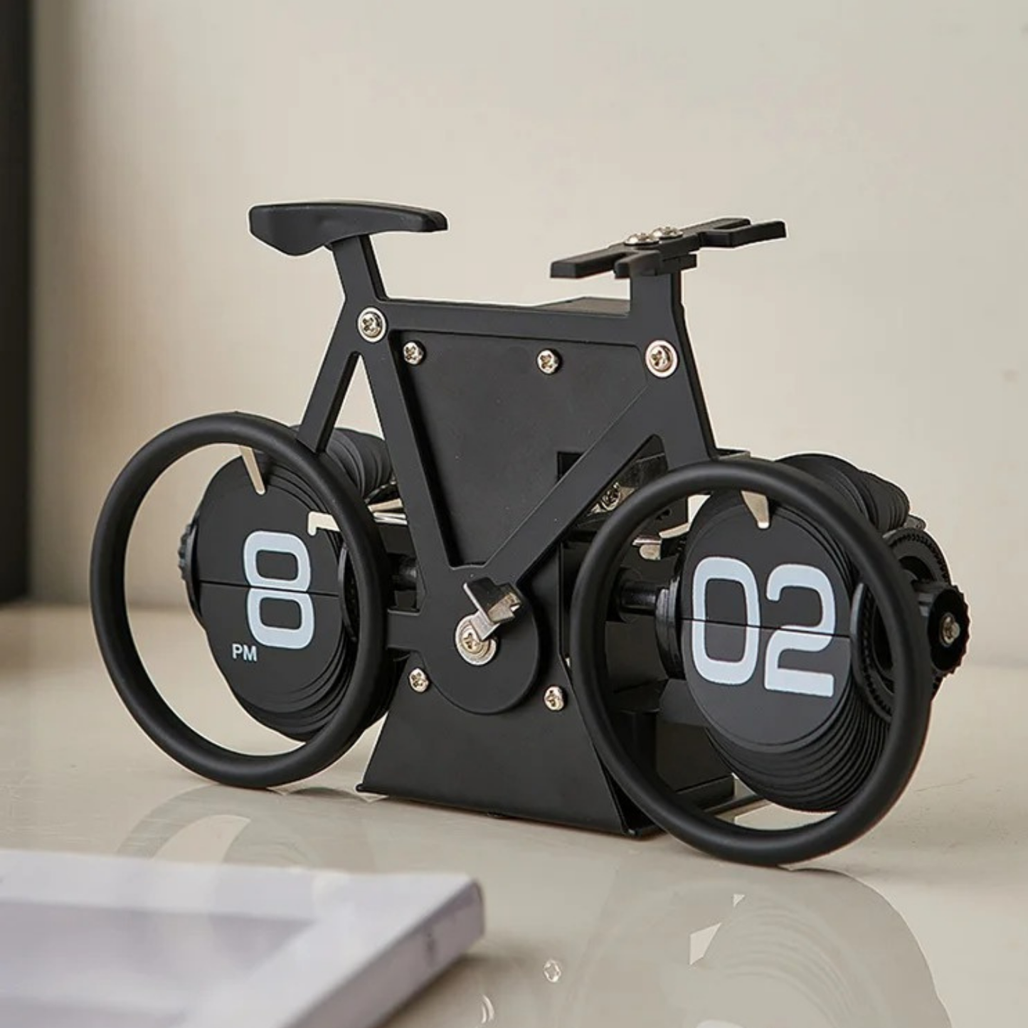 Reloj de Escritorio Mecánico Giratorio Bicicleta Negro