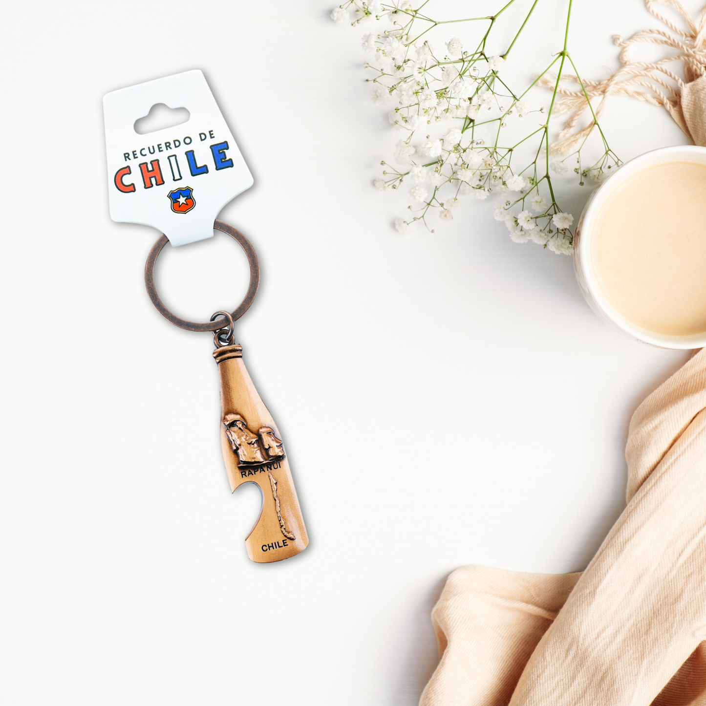 Llaveros Color Cobre de Chile Destapador Rapa Nui