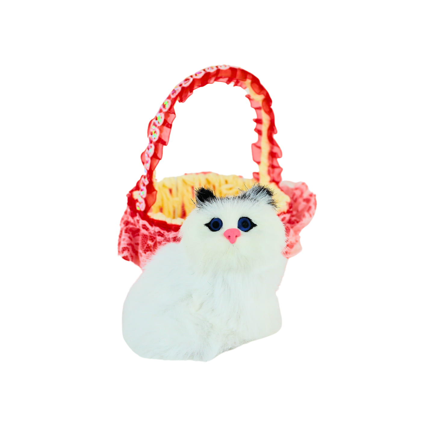Gato Maullador en Canasta Juguete Decorativo Rojo