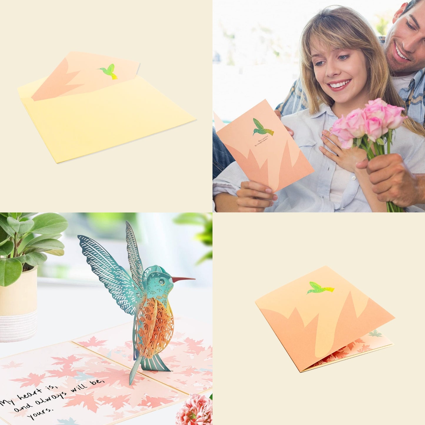 Tarjeta Felicitaciones Plegable Colibrí con Efecto 3D