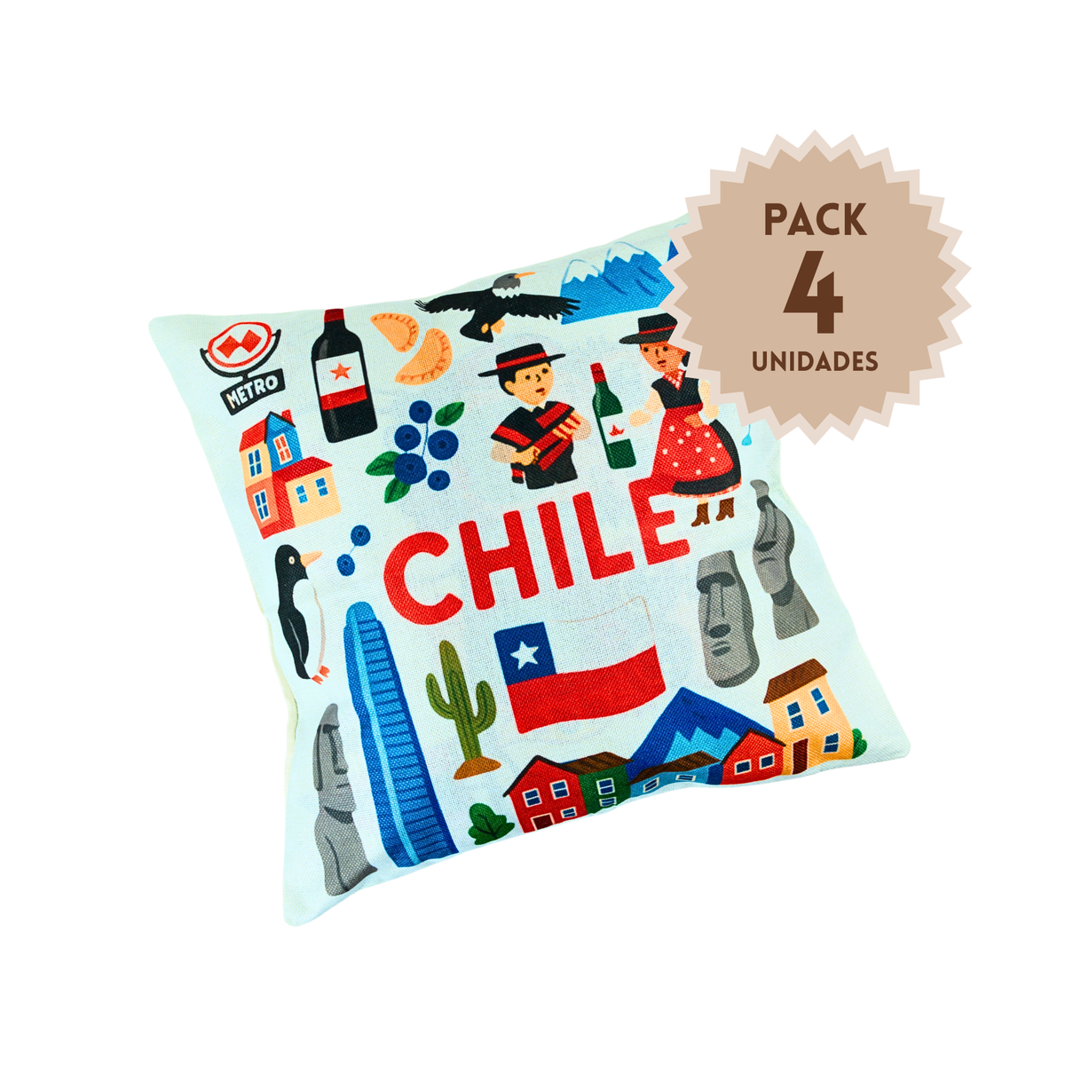 Pack 4 Fundas de Cojín Chile Emblemas