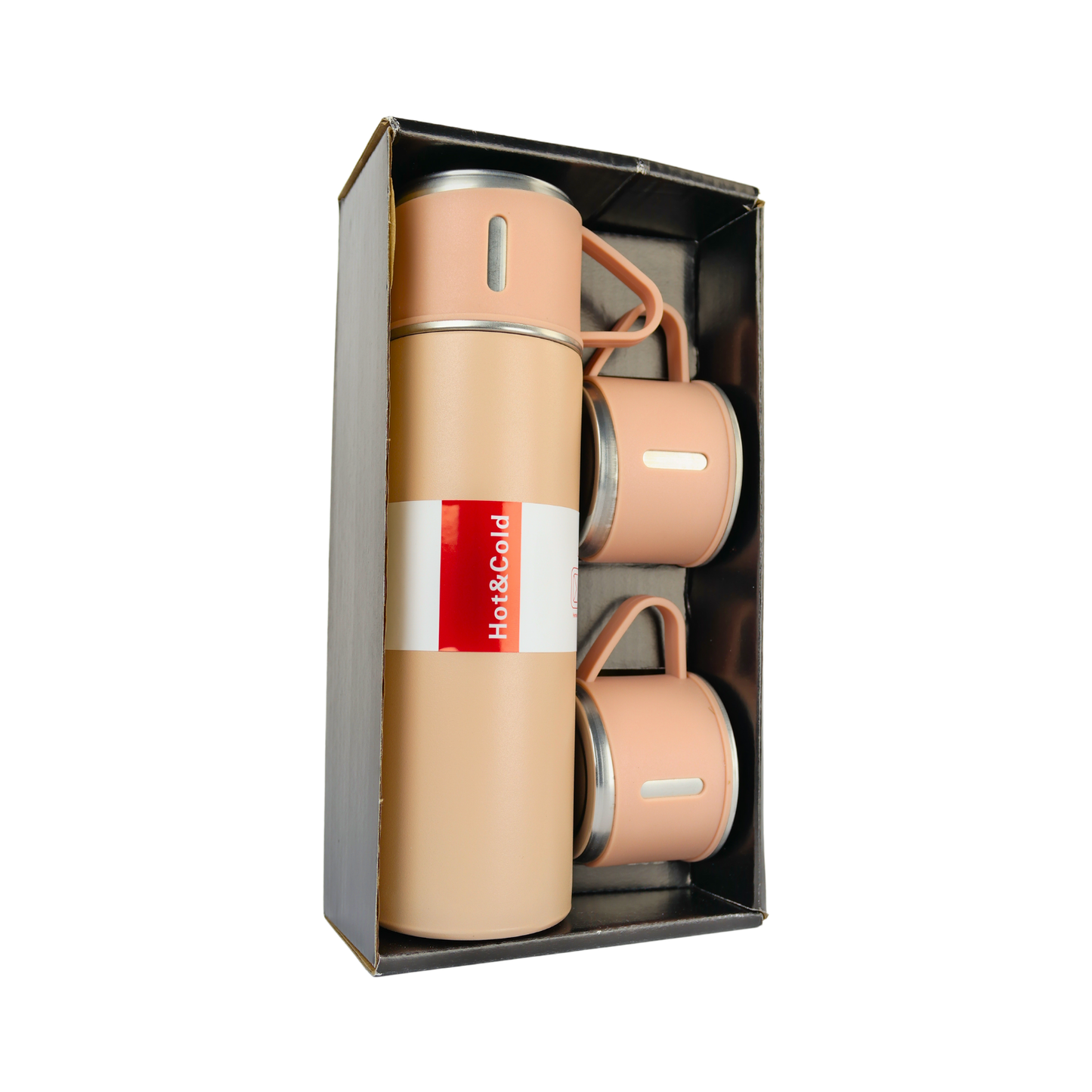 Set Termo Acero Inoxidable Con 3 Tazas 500 Ml Rosado