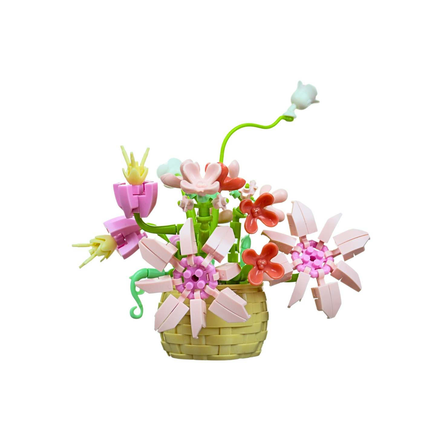 Juguete Bloques De Construcción Flores En Cesta Rosa