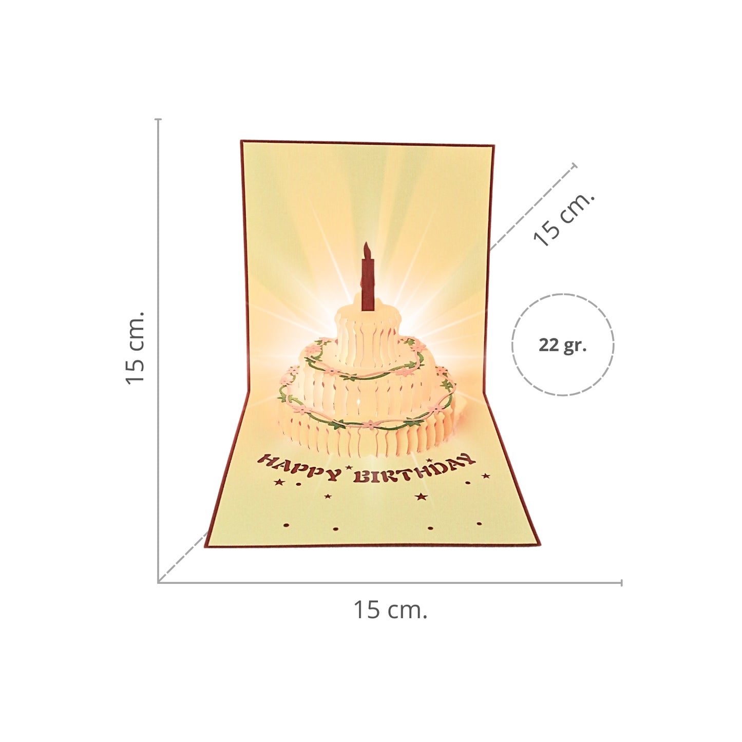 Tarjeta Plegable Pastel de Cumpleaños Luz y Música Rojo