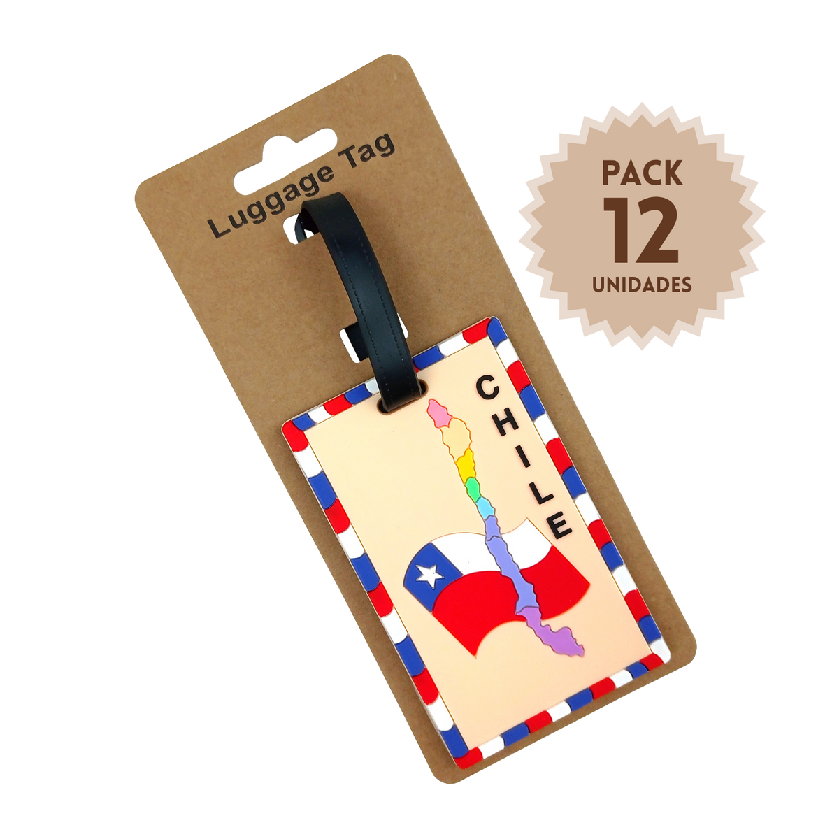 Pack 12 Identificador De Equipaje Chile Bandera Mapa