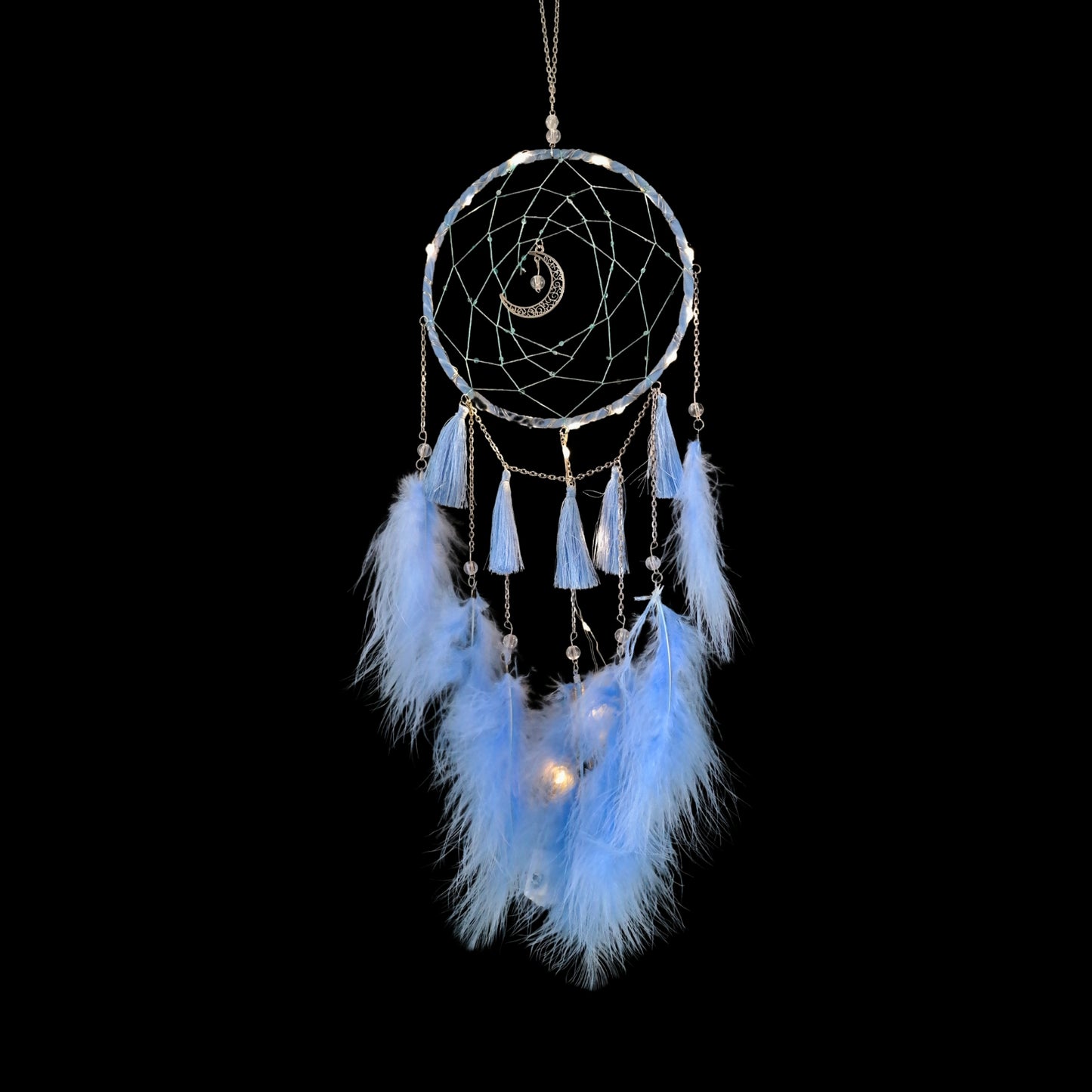 Atrapasueños LED Decoración Colgante con Plumas Celeste