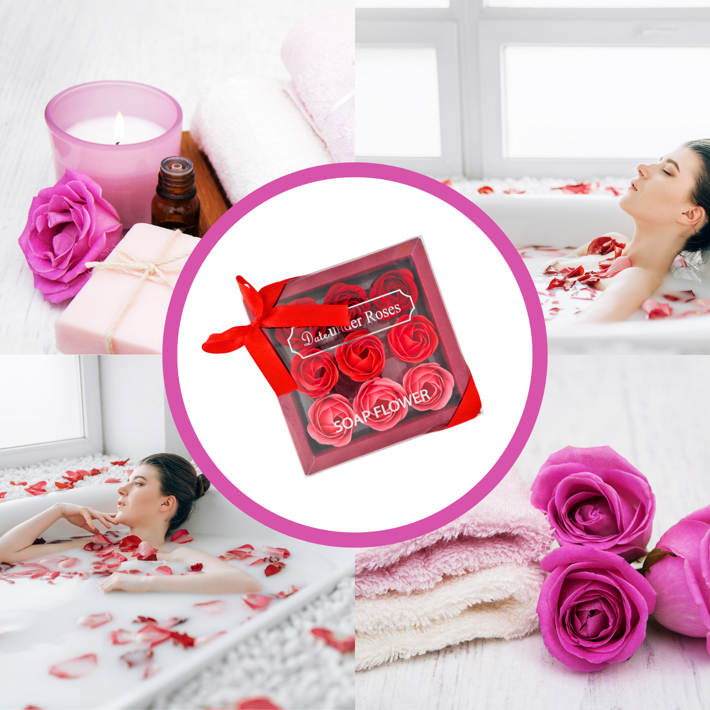 Set 9 Jabones Pétalos De Rosas Baño Spa Rojo