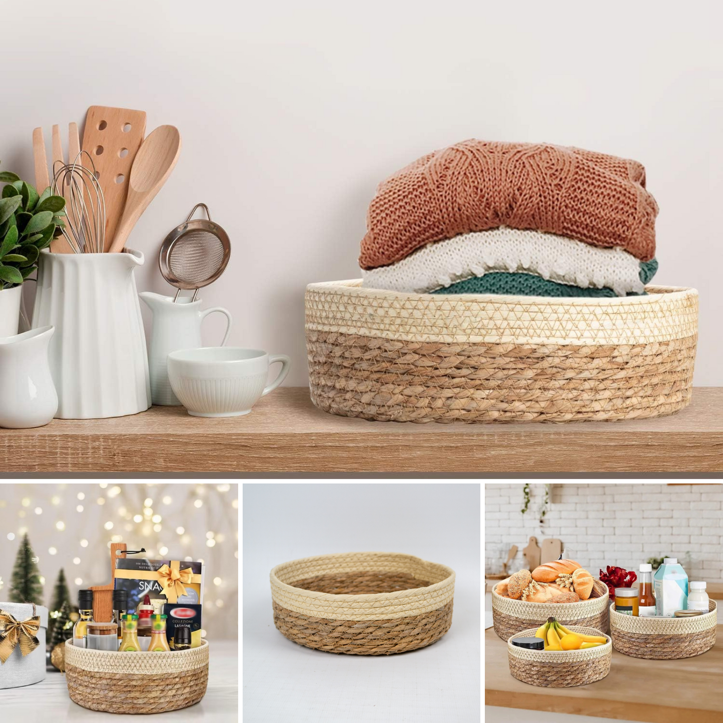 Organizador Decorativo Redondo de Rattan Marrón 26 x 26 cm