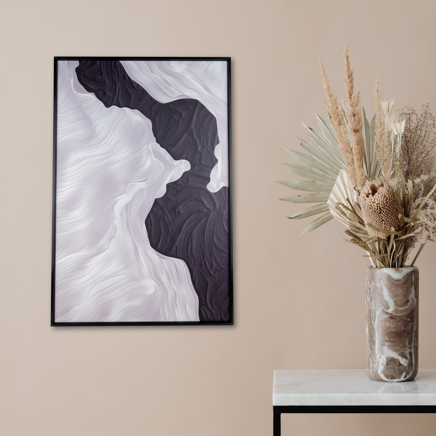 Cuadro Decorativo Textura Olas del Mar  Blanco y Negro 40 x 60 Cm
