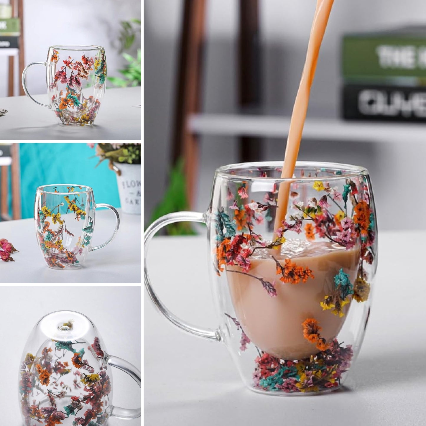 Tazas Mug Doble Pared con Flores Eternas Roja