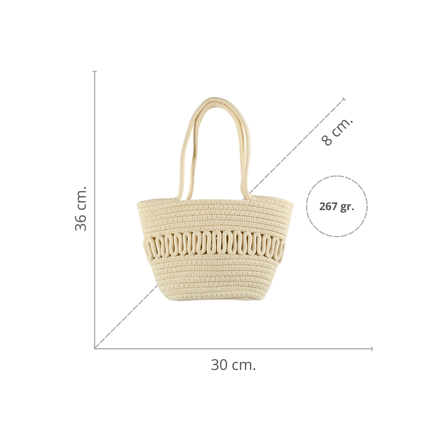 Bolso De Playero Casual Tejido Yute Algodón Beige Liso