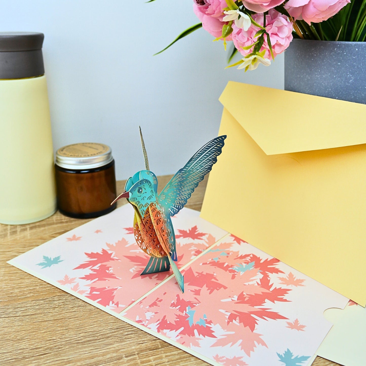 Tarjeta Felicitaciones Plegable Colibrí con Efecto 3D