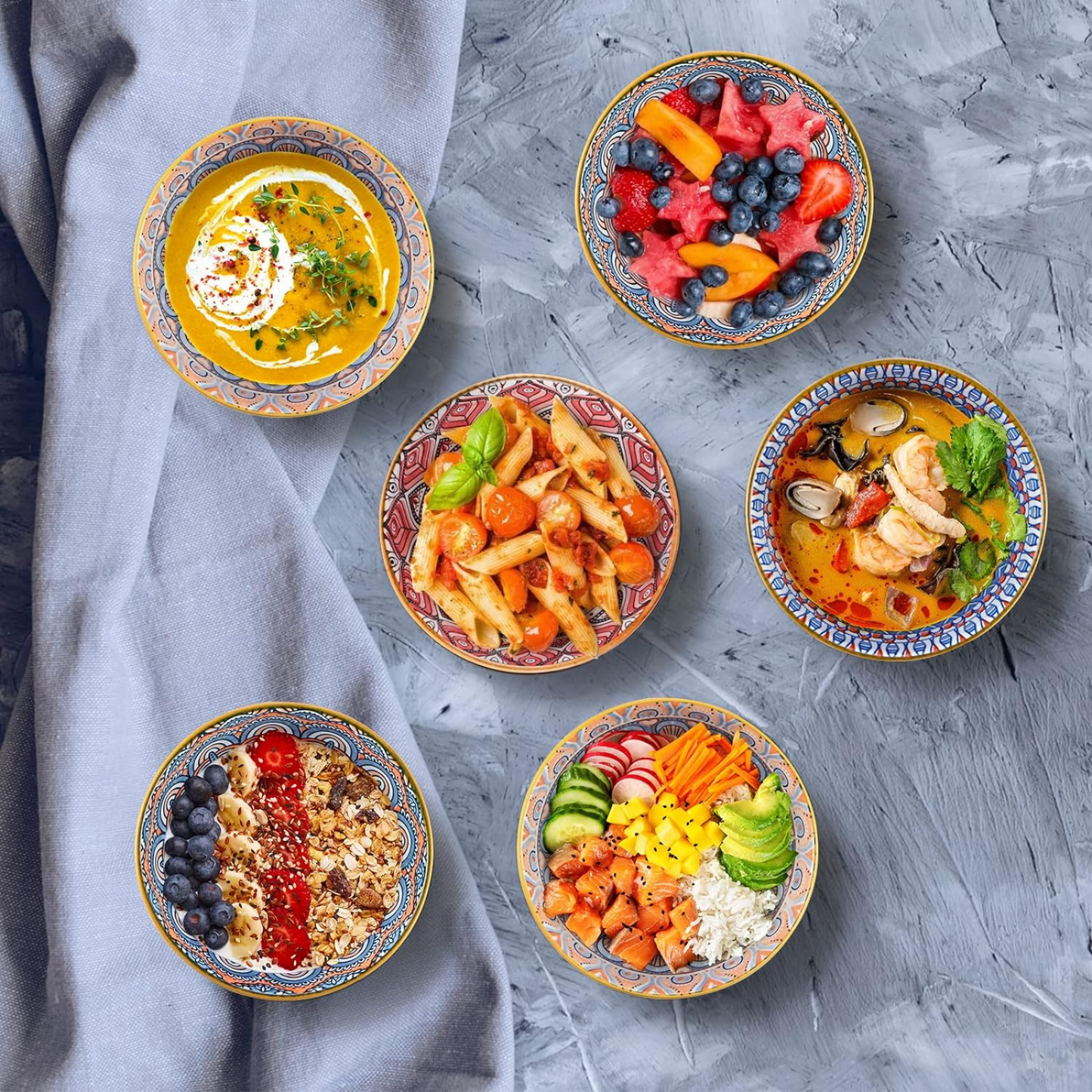 Set 4 Bowl Cuencos Cerámicos 300 Ml Estilo Bohemio