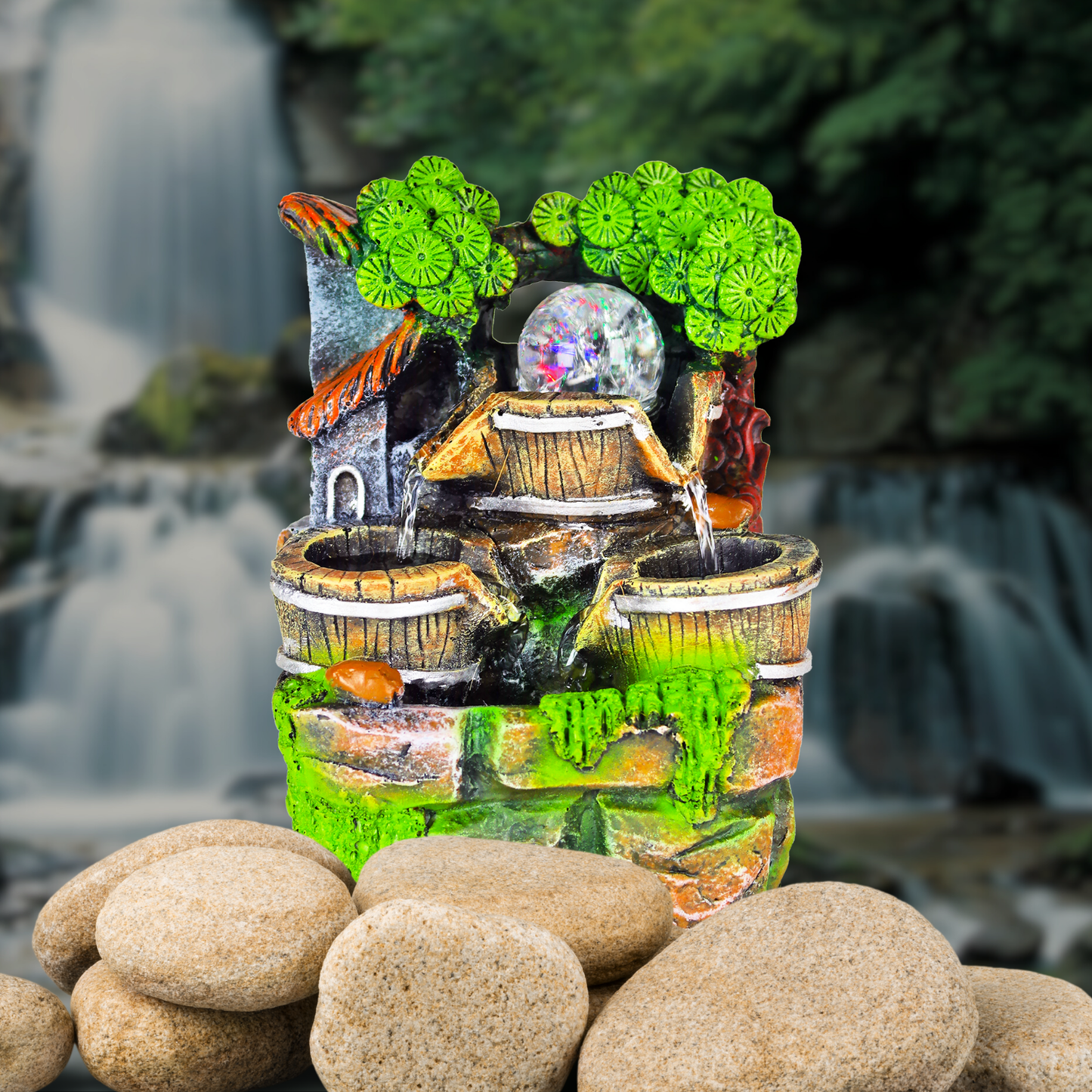 Fuente De Agua Decorativa Bola De Cristal LED Barril