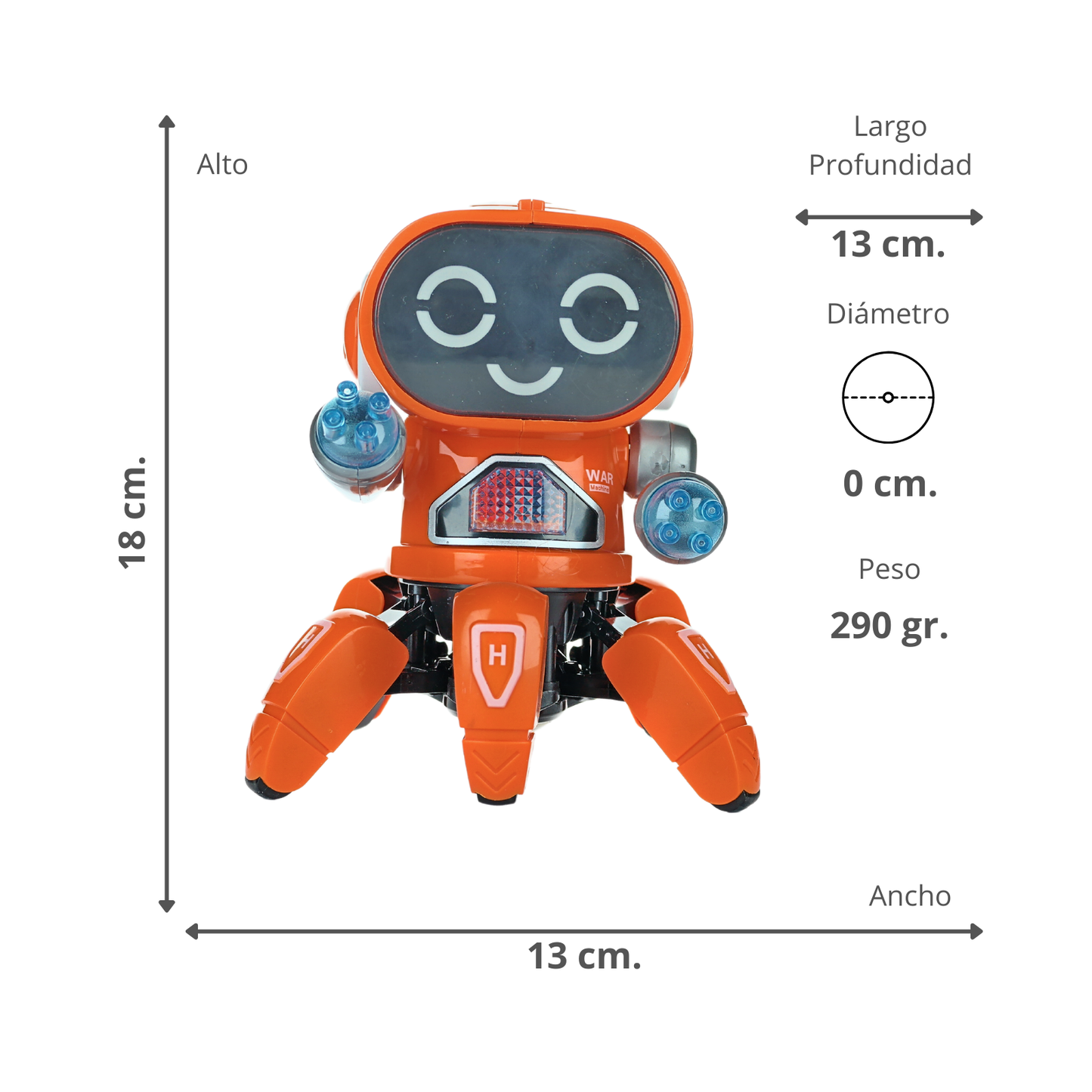 Robot De Juguete Led Articulado Musical Baila Y Camina Naranja