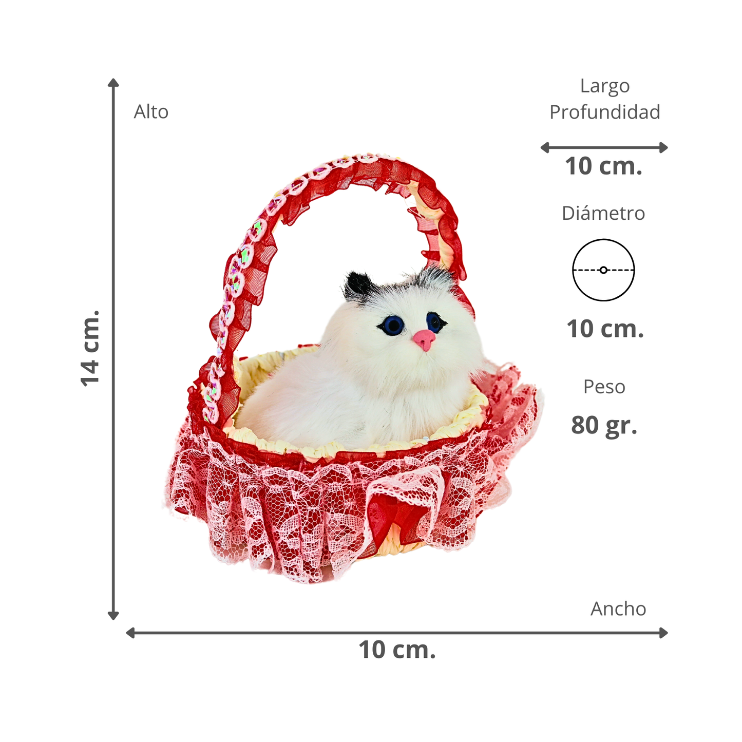 Gato Maullador en Canasta Juguete Decorativo Rojo