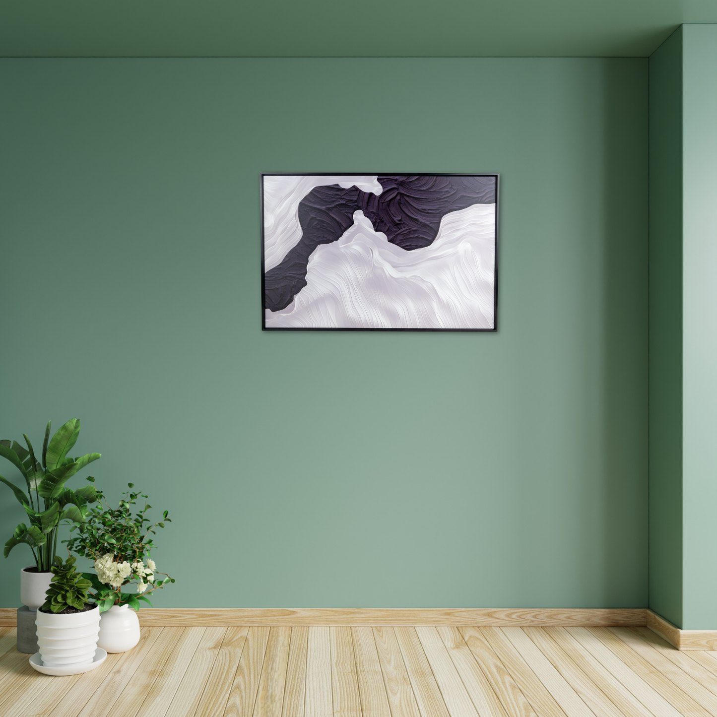 Cuadro Decorativo Textura Olas del Mar  Blanco y Negro 40 x 60 Cm