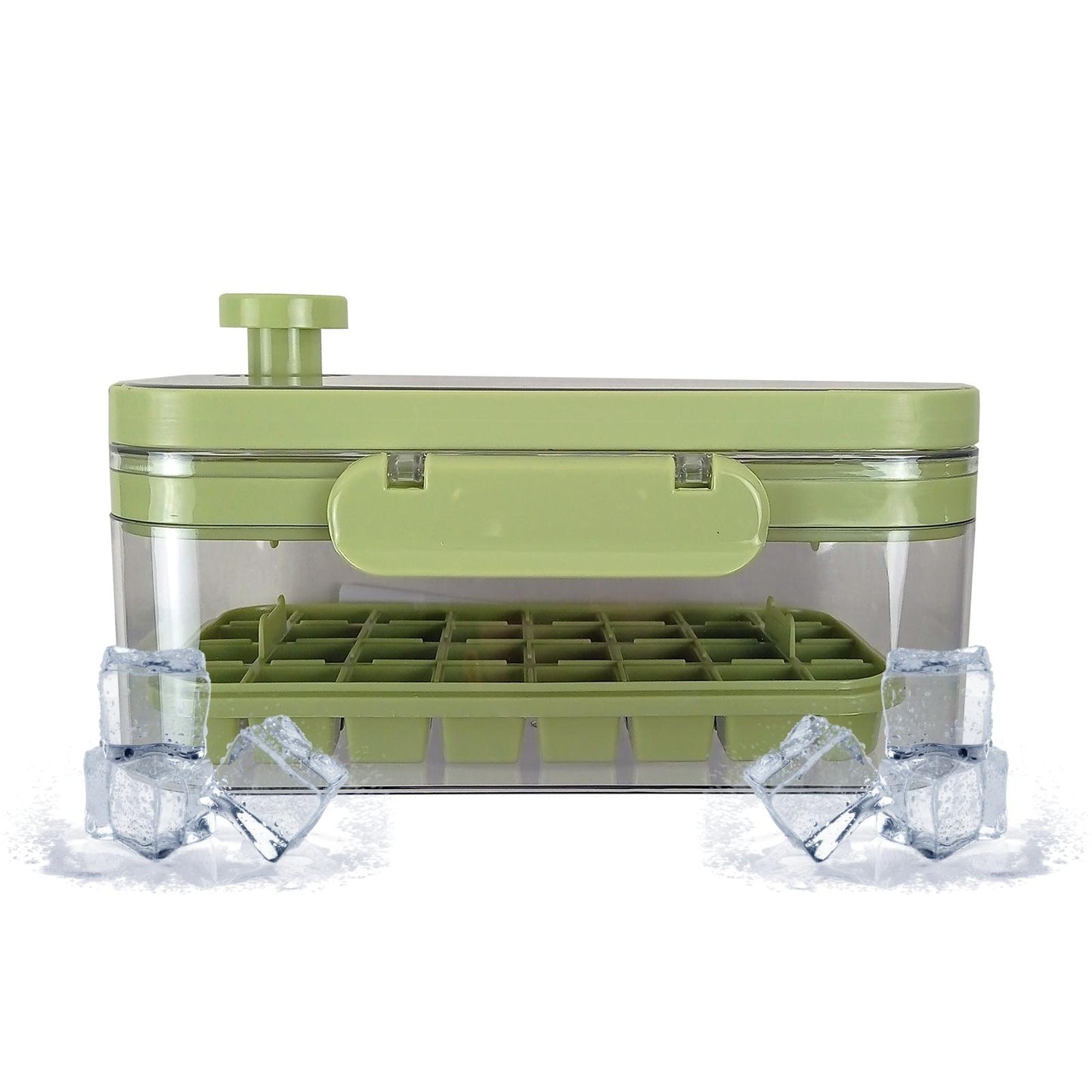Bandeja Para Cubitos De Hielo 2 En 1 Con Tapa Y Contenedor Verde
