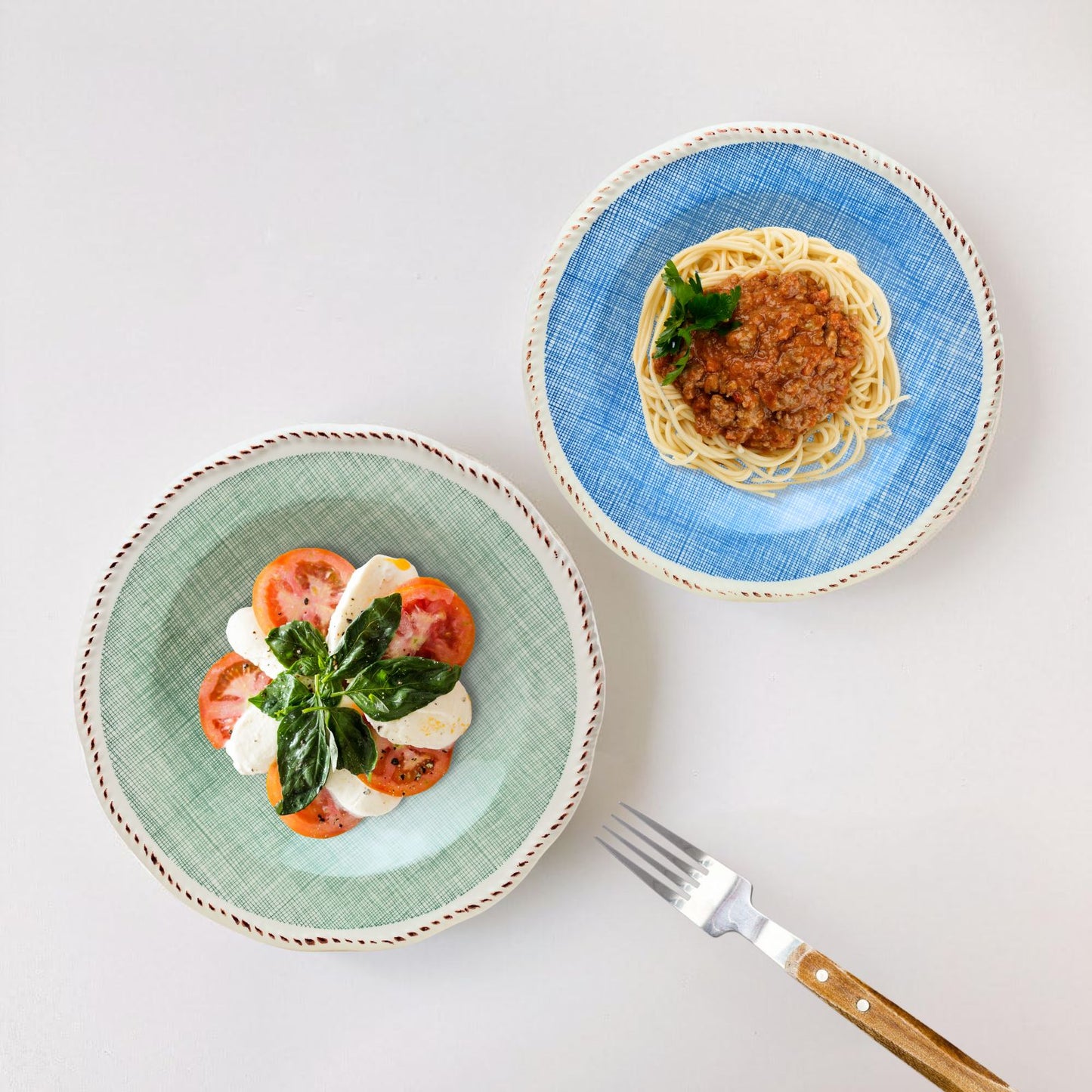 Plato de Sopa Cerámica Esmaltada Diseño Tartán Verde