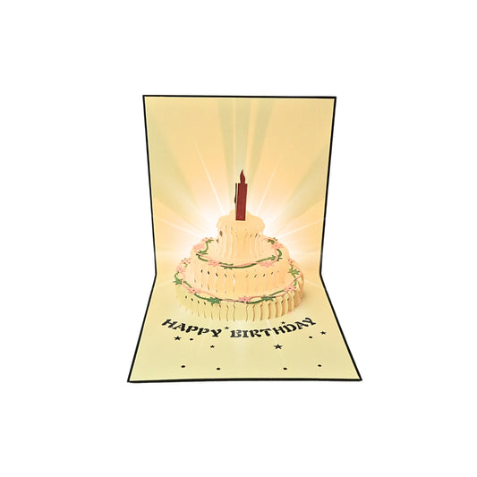 Tarjeta Plegable Pastel de Cumpleaños Luz y Música Azul