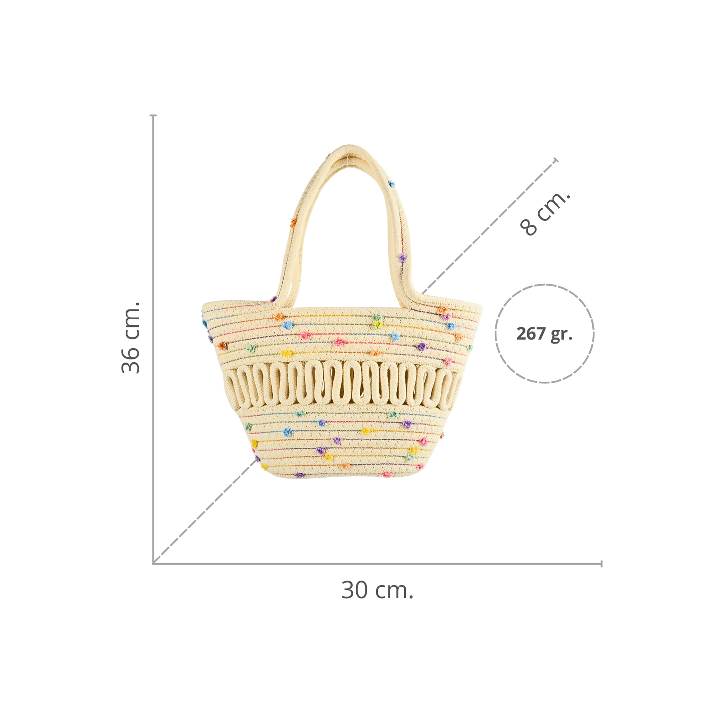 Bolso De Playero Casual Tejido Yute Algodón Beige Puntos