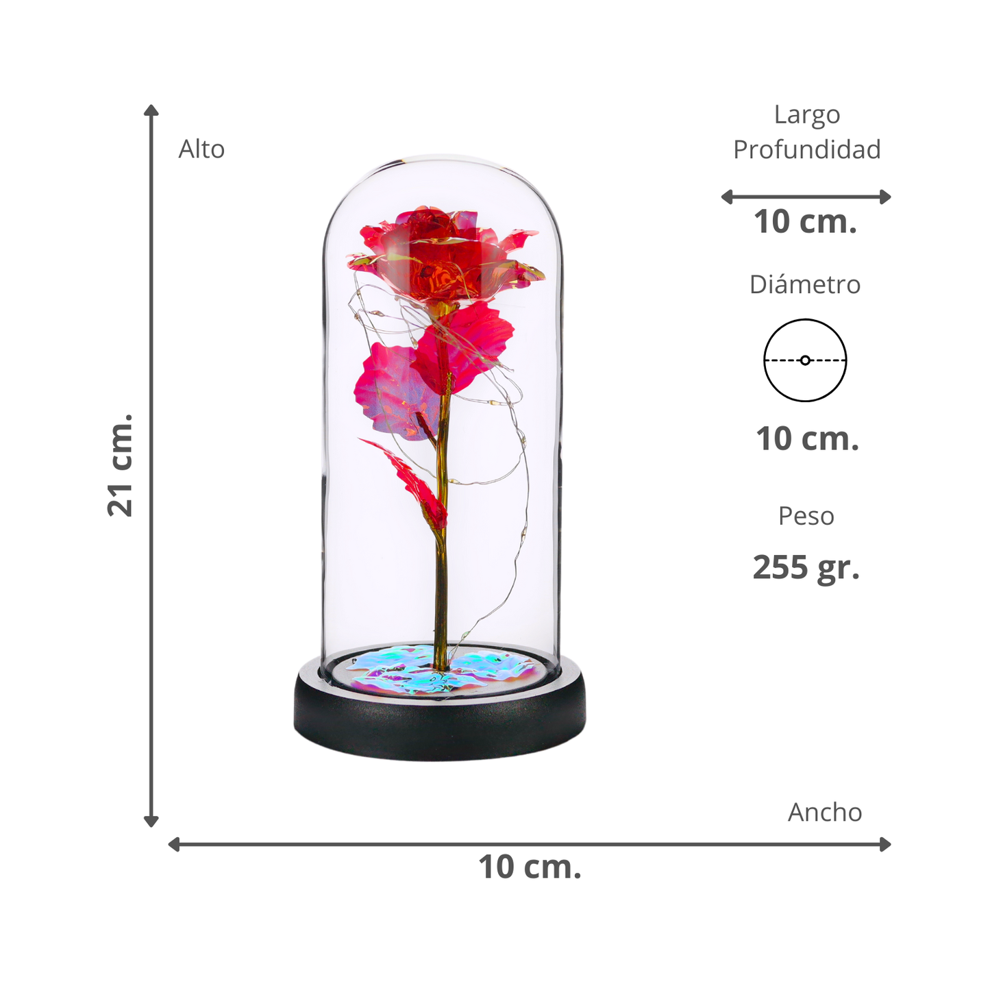 Rosa Eterna LED Cúpula De Cristal Rojo