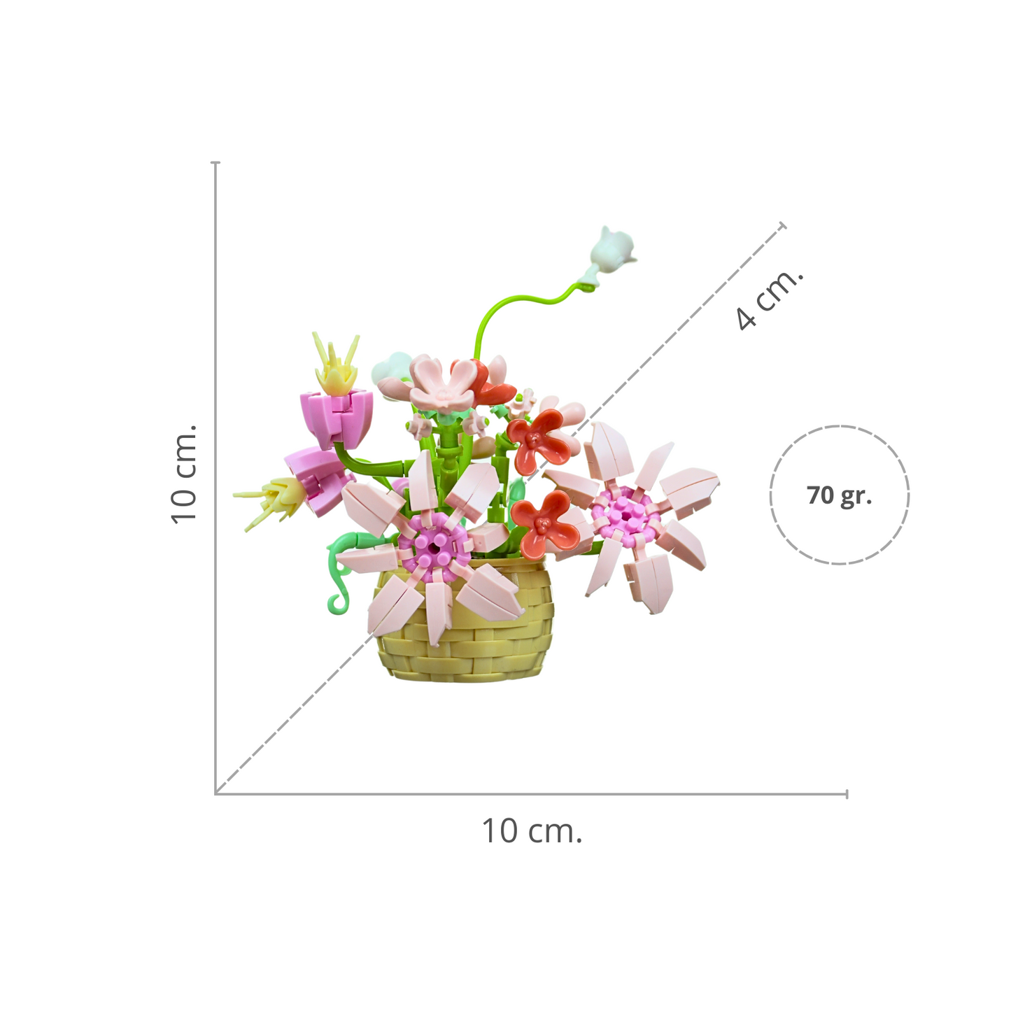 Juguete Bloques De Construcción Flores En Cesta Rosa