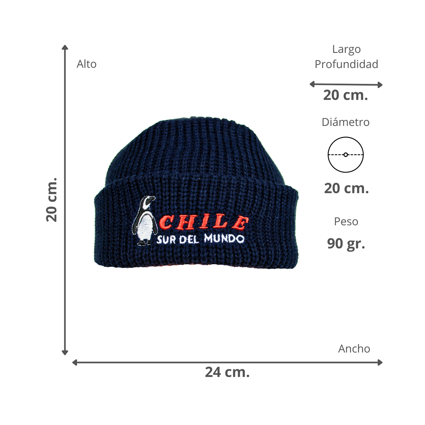 Gorro Beanie Bordado De Chile  Azul Pinguino