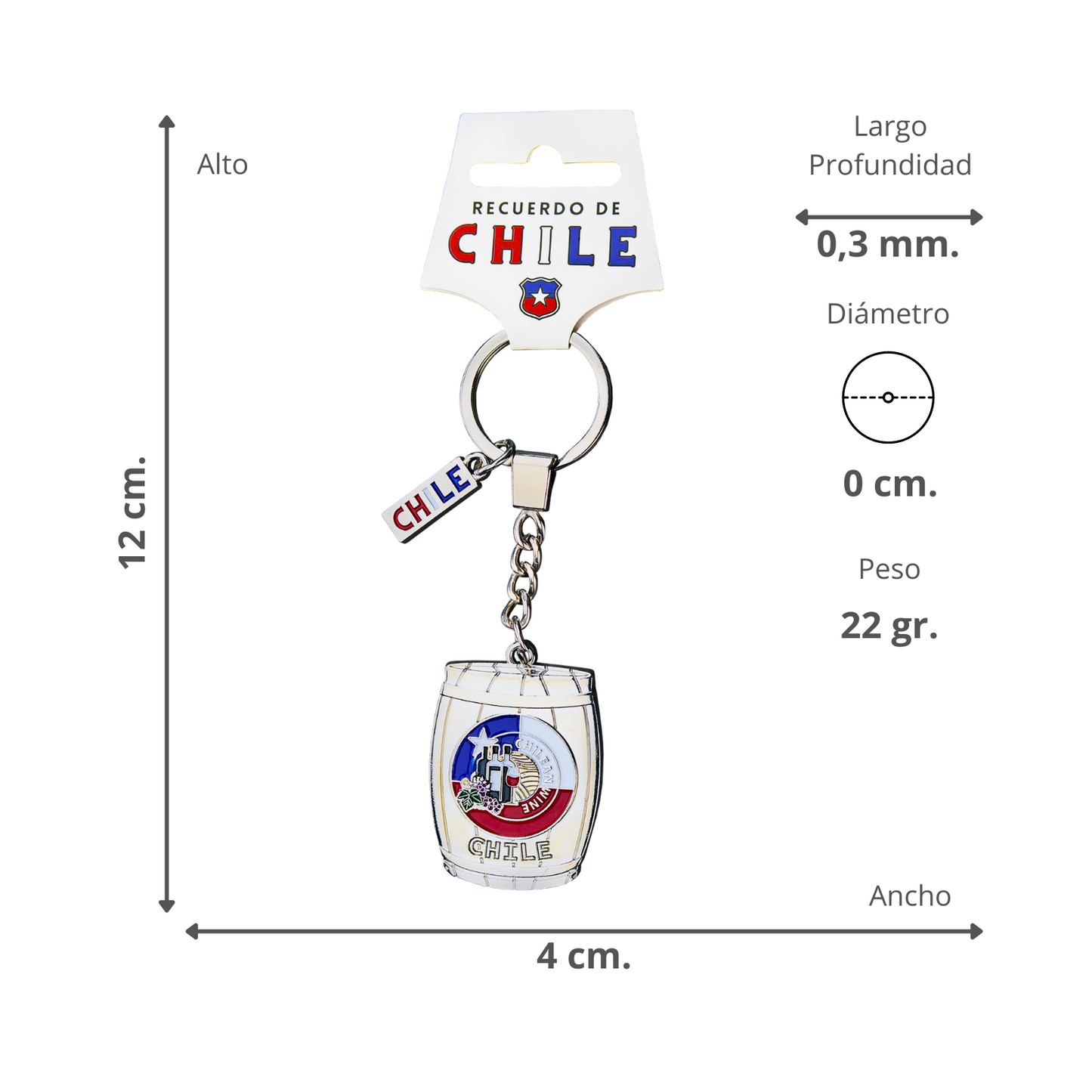 Llaveros Plateados Diseños De Chile Barril Vino