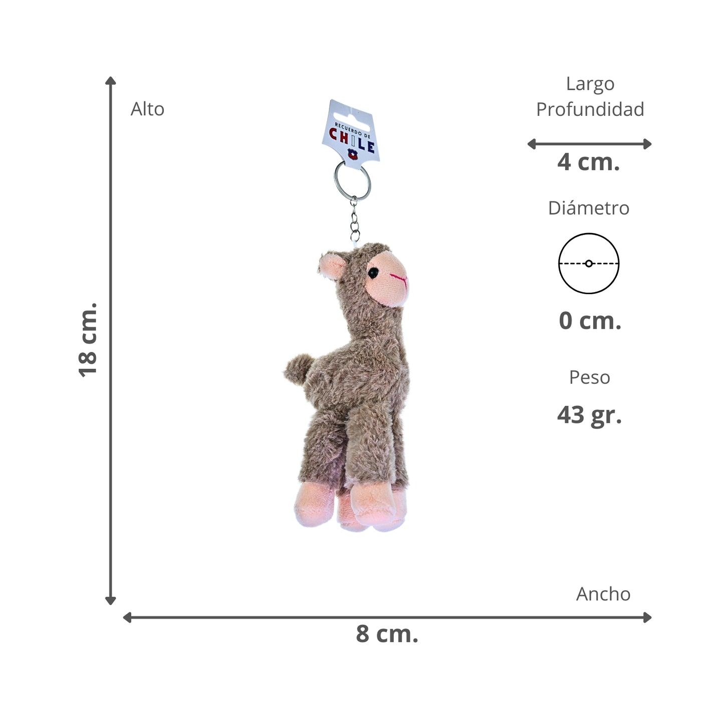 Llavero de Peluche Souvenir de Chile Llama Marrón