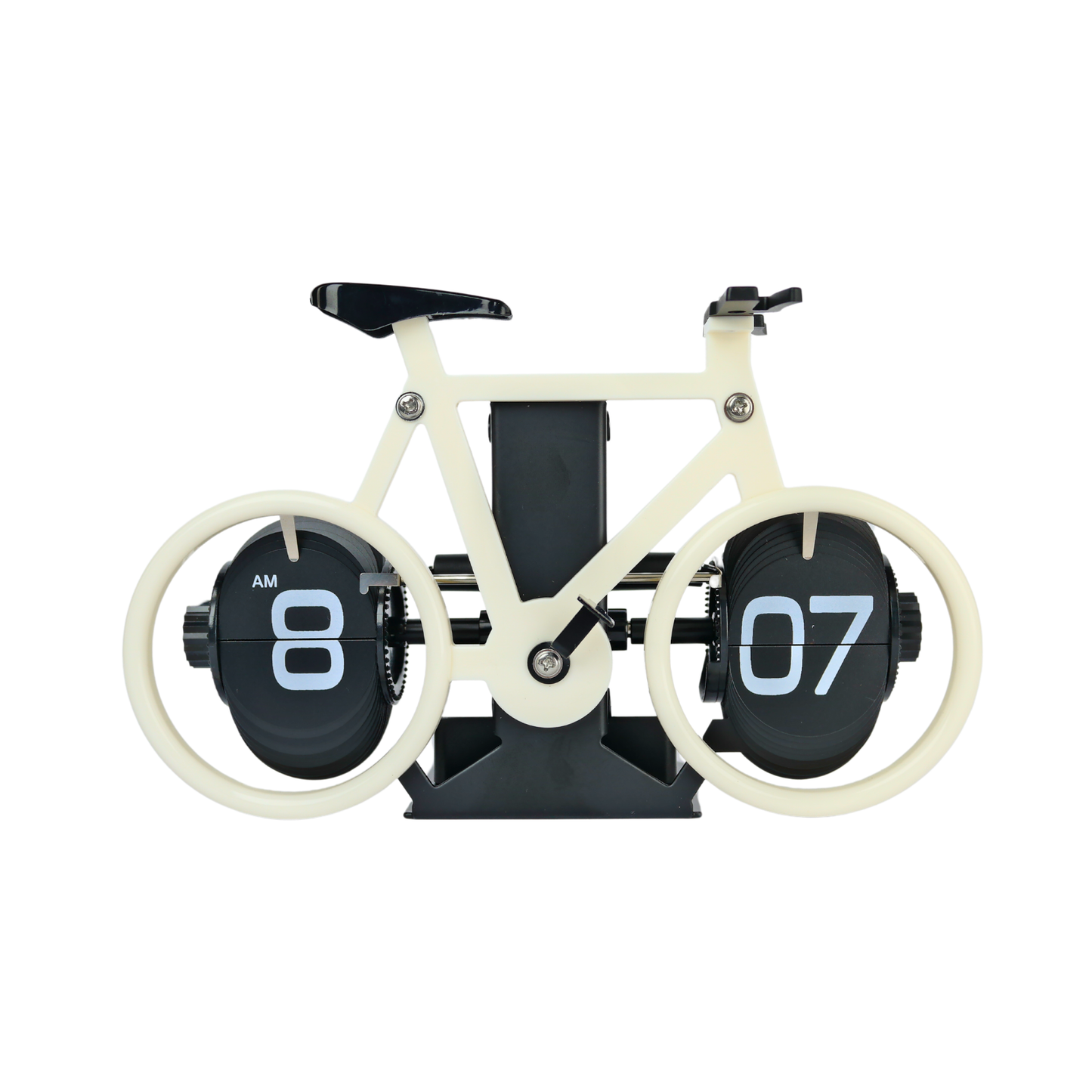 Reloj de Escritorio Mecánico Giratorio Bicicleta Beige