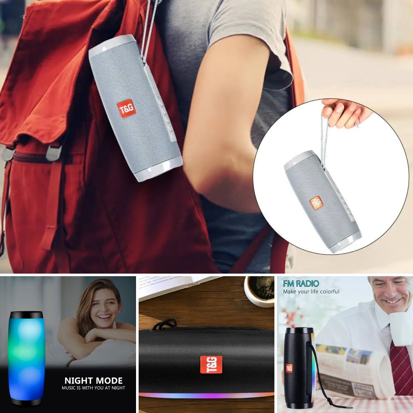 Parlante Bluetooth Con Panel Led RGB Radio FM Gris