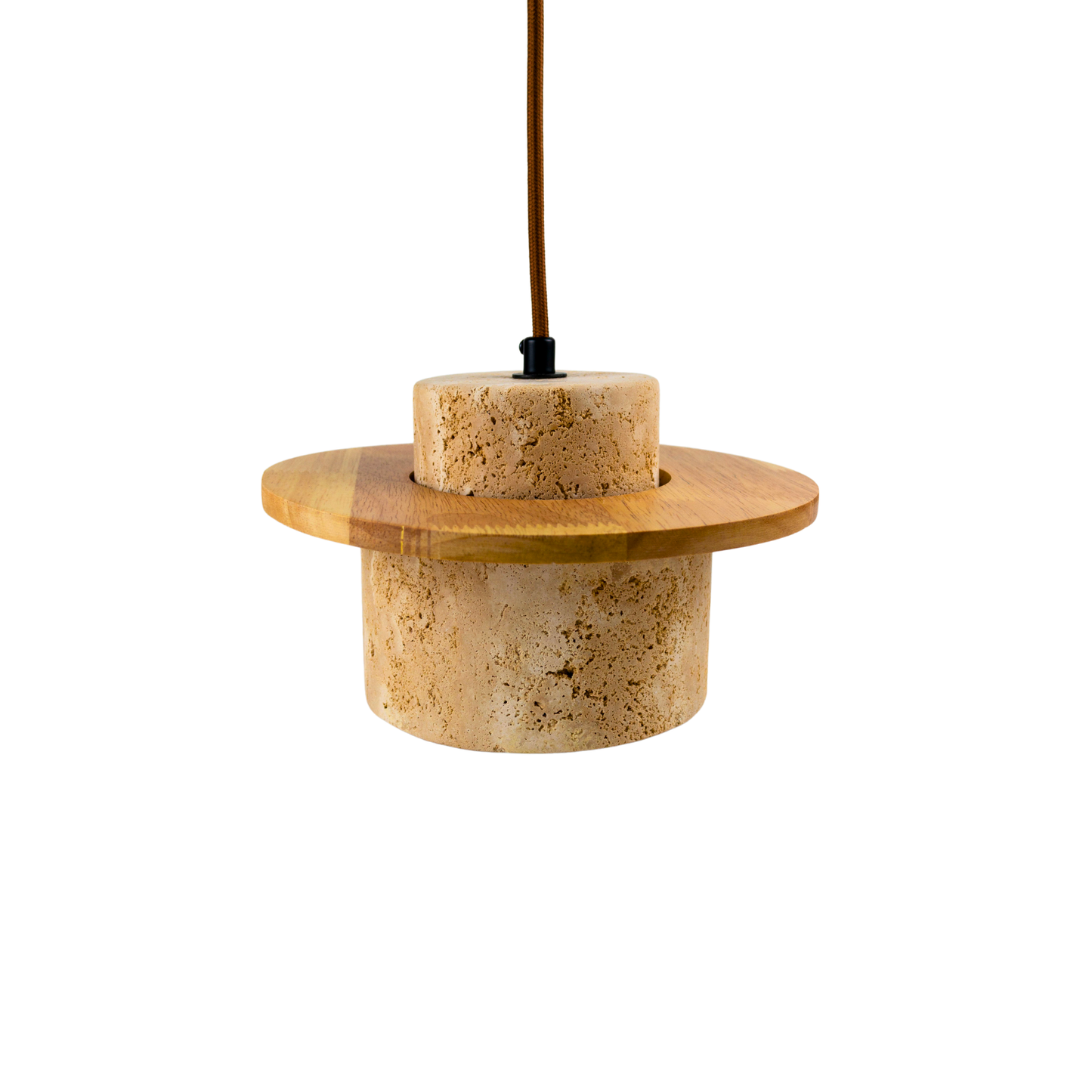 Lámpara Colgante Japonesa de Piedra Travertino y Madera Beige