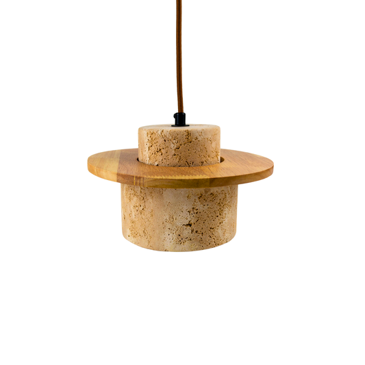 Lámpara Colgante Japonesa de Piedra Travertino y Madera Beige