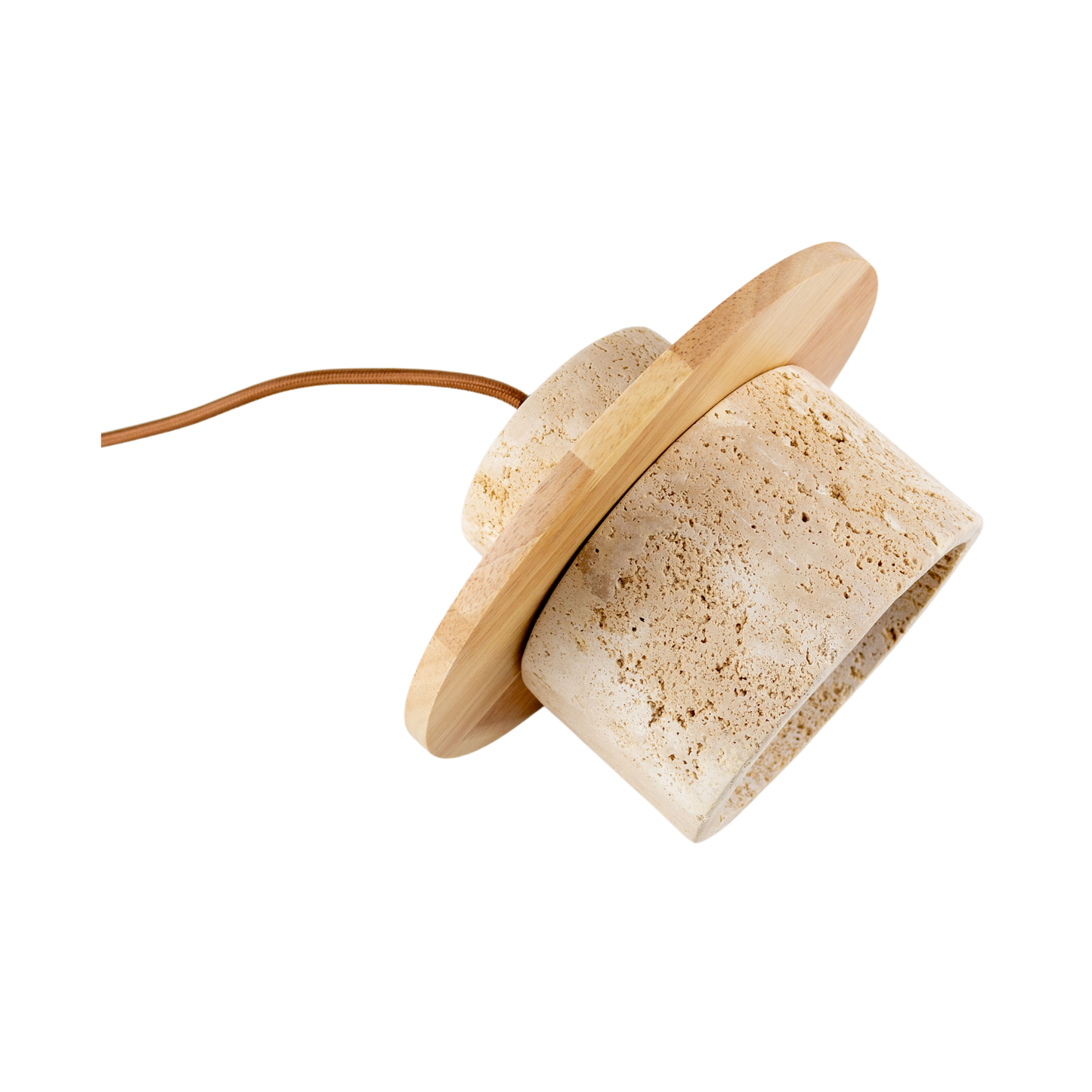 Lámpara Colgante Japonesa de Piedra Travertino y Madera Beige