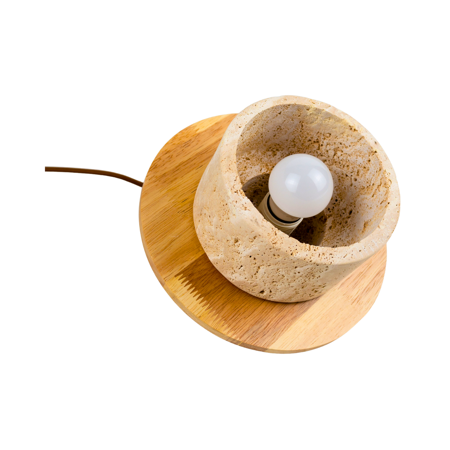 Lámpara Colgante Japonesa de Piedra Travertino y Madera Beige