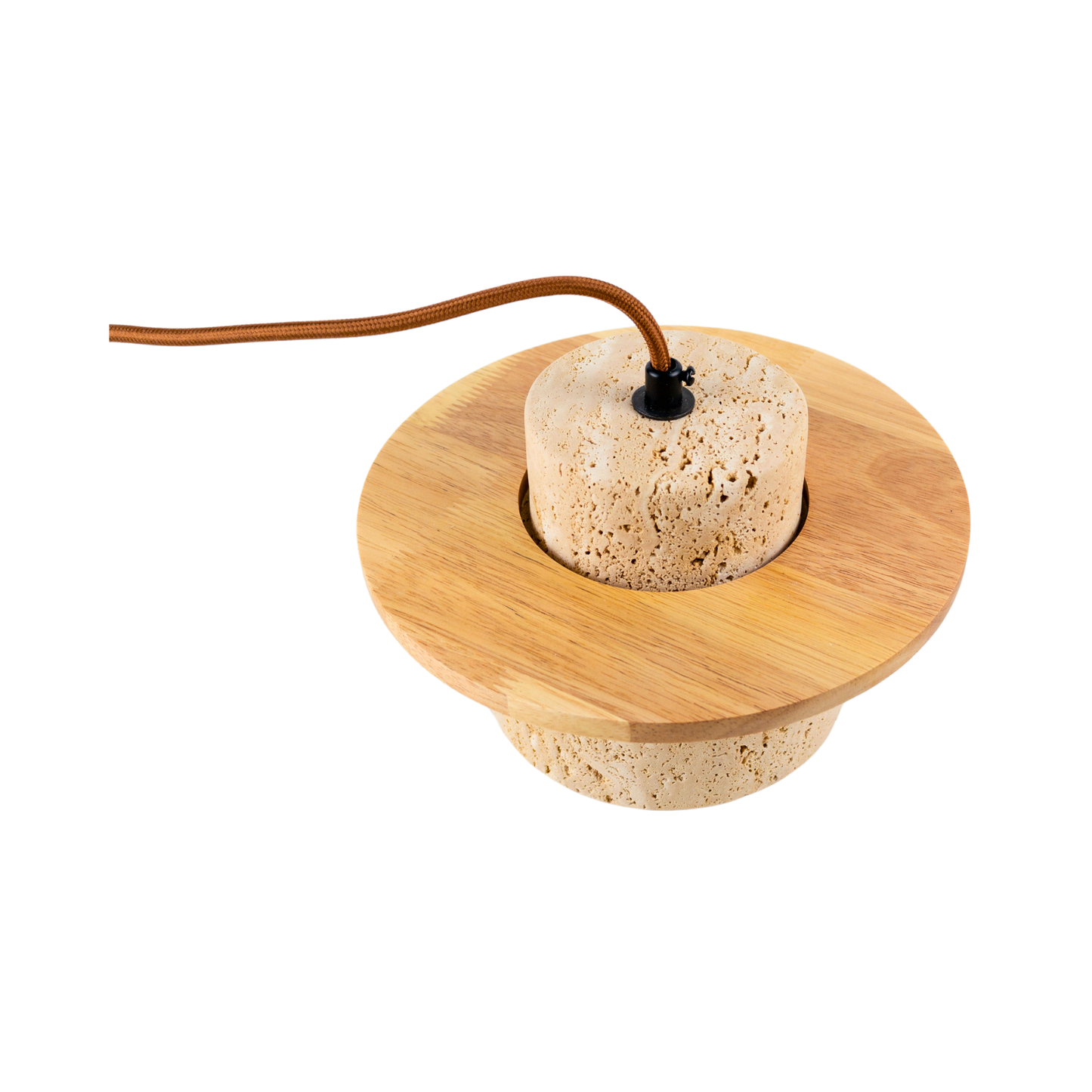 Lámpara Colgante Japonesa de Piedra Travertino y Madera Beige