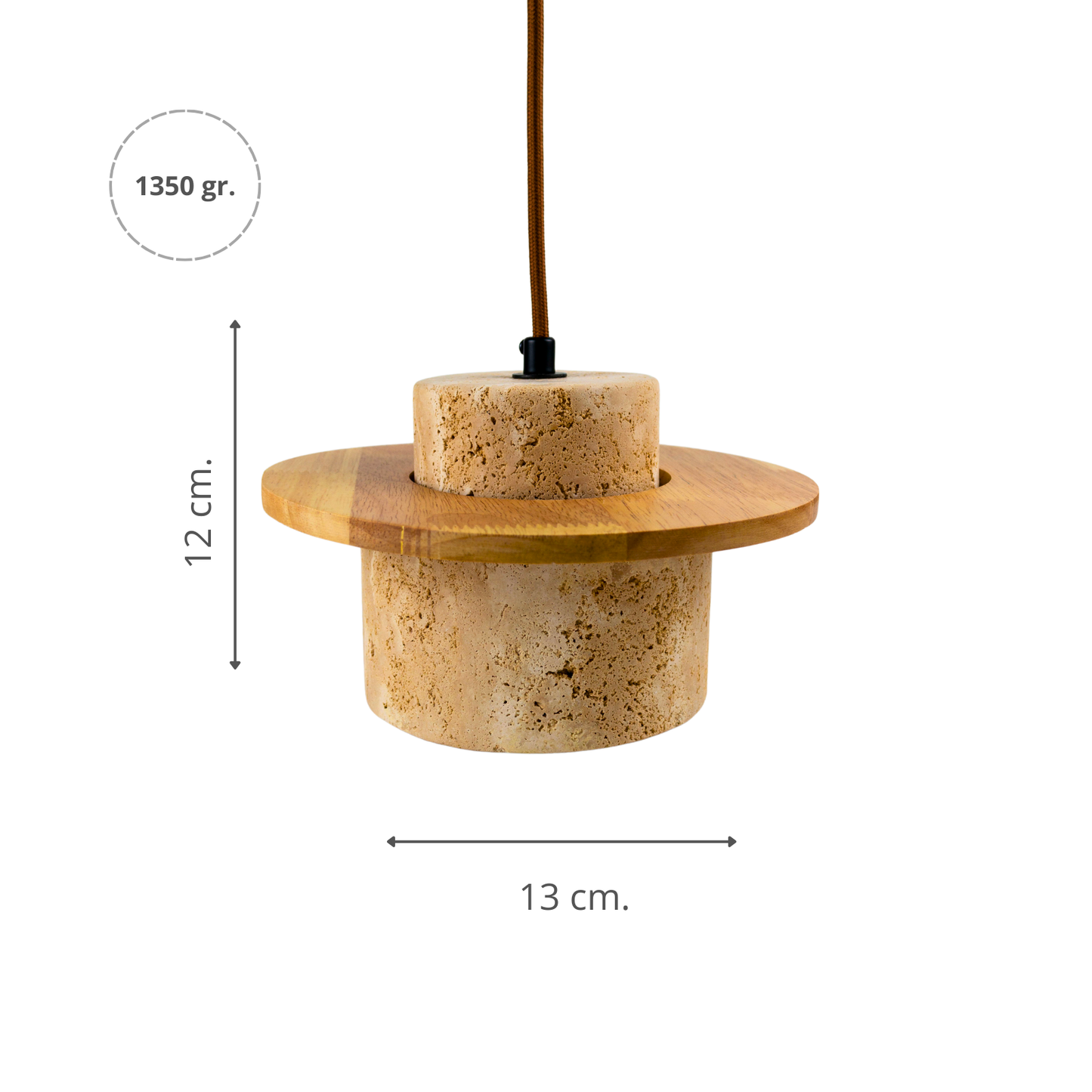 Lámpara Colgante Japonesa de Piedra Travertino y Madera Beige