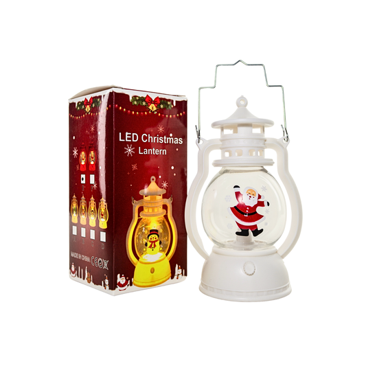 Farol Navideño con Santa Claus y Luz LED Tipo Vela Blanco