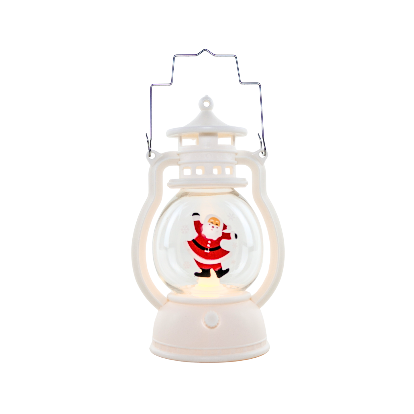 Farol Navideño con Santa Claus y Luz LED Tipo Vela Blanco