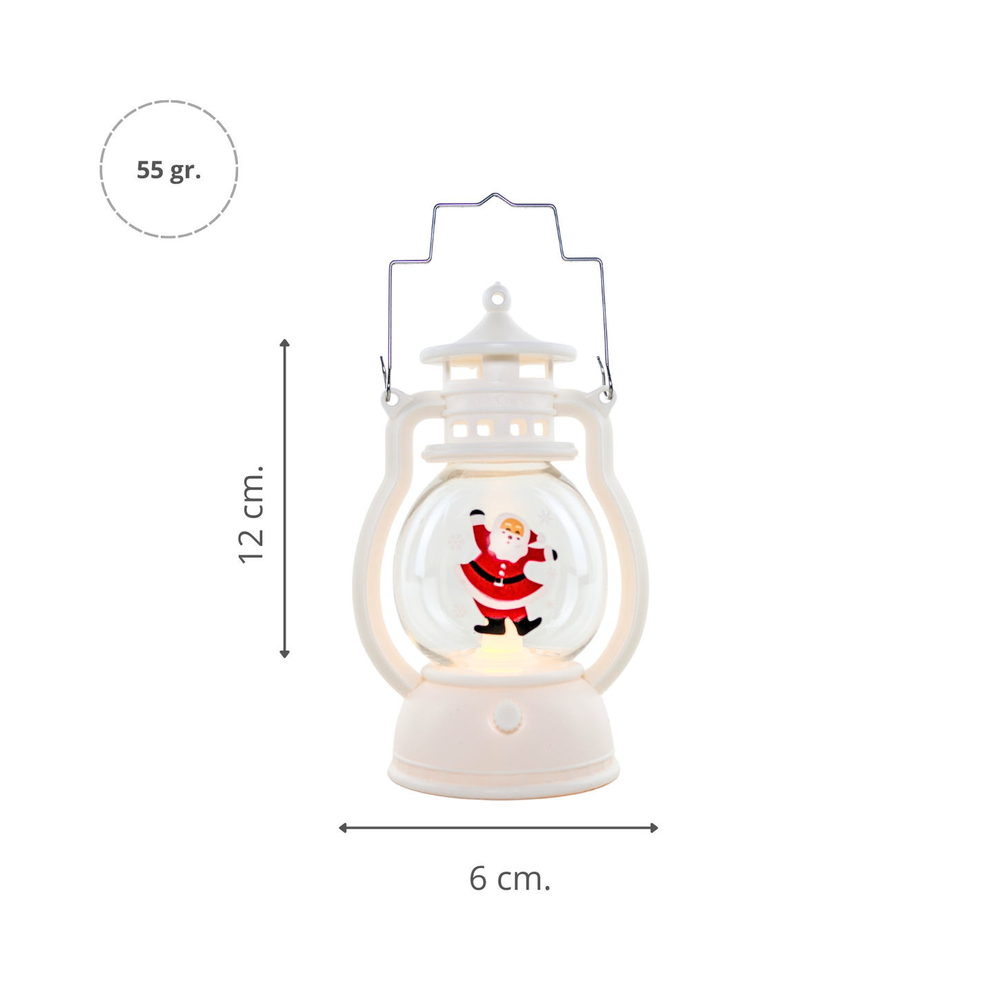 Farol Navideño con Santa Claus y Luz LED Tipo Vela Blanco