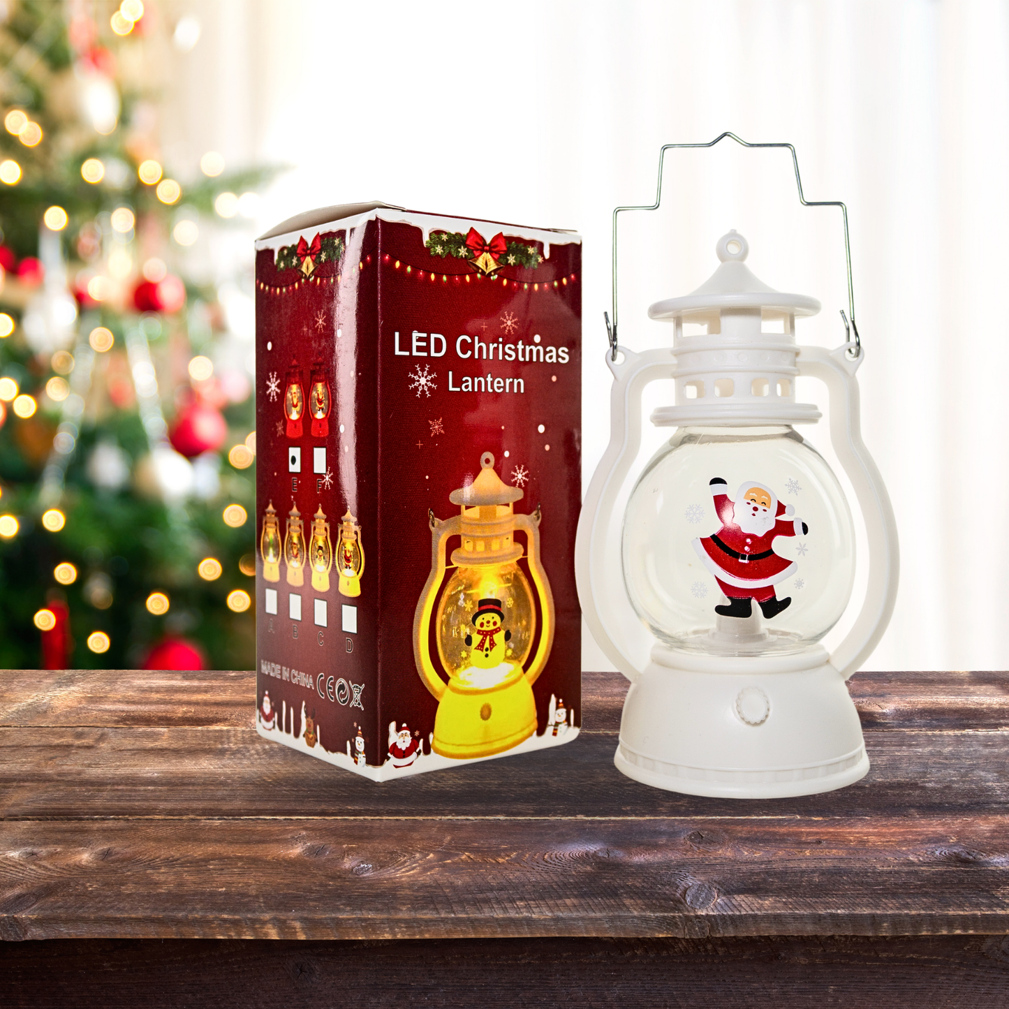 Farol Navideño con Santa Claus y Luz LED Tipo Vela Blanco