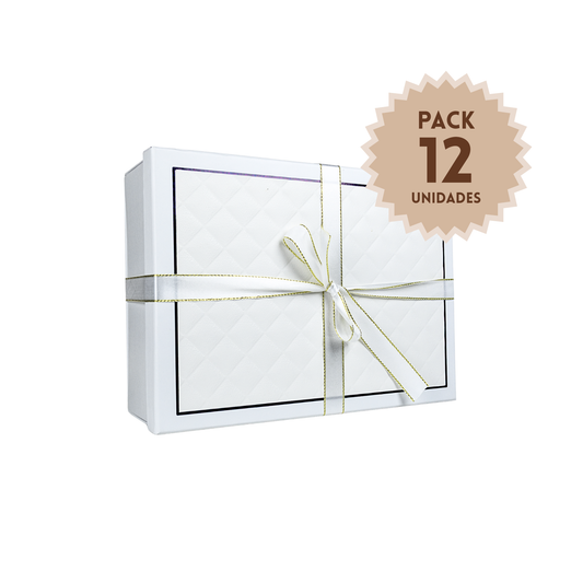 Pack 12 Cajas De Regalos Tapa Ecocuero Talla L Blanco