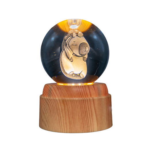 Lámpara Bola de Cristal LED Giratoria Capybara Tortuga